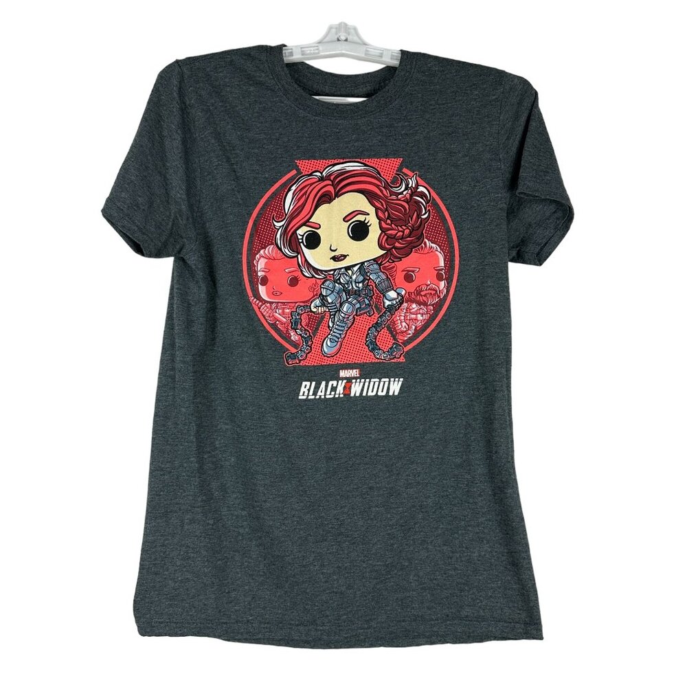Marvel Black Widow Pop Tees T Shirt Size XS Graphic Unisex Charcoal Gray